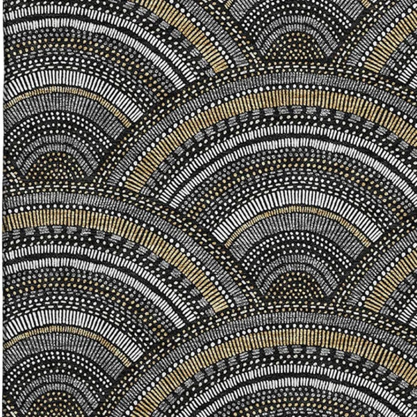 HomeRoots 8' X 10' Geometric Black Gray Gold Area Rug - Washable, UV Protected, Durable for High Traffic Homes 677673