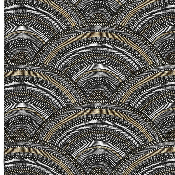 HomeRoots 8' X 10' Geometric Black Gray Gold Area Rug - Washable, UV Protected, Durable for High Traffic Homes 677673