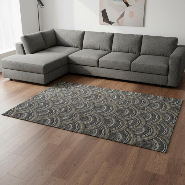 HomeRoots 9' X 12' Stylish Black, Gray & Gold Geometric Area Rug - Washable, UV-Protected & Easy Care! 677674