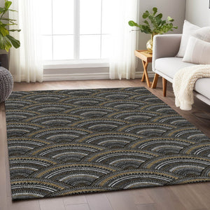 HomeRoots 9' X 12' Stylish Black, Gray & Gold Geometric Area Rug - Washable, UV-Protected & Easy Care! 677674