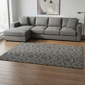 HomeRoots 10' X 14' Washable Geometric Area Rug in Black, Gray & Gold - Durable, UV-Protected & Stylish! 677675