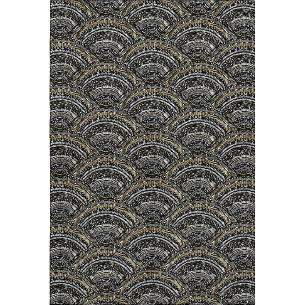 HomeRoots 10' X 14' Washable Geometric Area Rug in Black, Gray & Gold - Durable, UV-Protected & Stylish! 677675