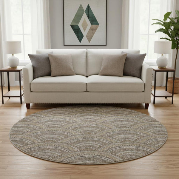 HomeRoots 8' Washable Round Rug in Brown, Beige & Taupe - Stylish, Stain Resistant, UV Protected Area Rug 677678