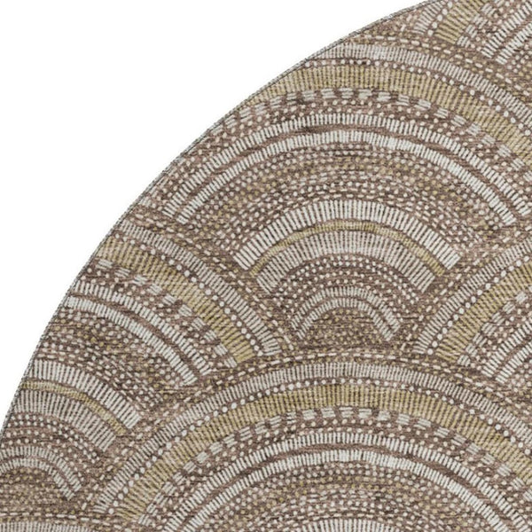 HomeRoots 8' Washable Round Rug in Brown, Beige & Taupe - Stylish, Stain Resistant, UV Protected Area Rug 677678