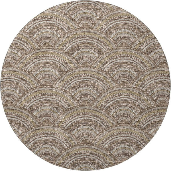 HomeRoots 8' Washable Round Rug in Brown, Beige & Taupe - Stylish, Stain Resistant, UV Protected Area Rug 677678
