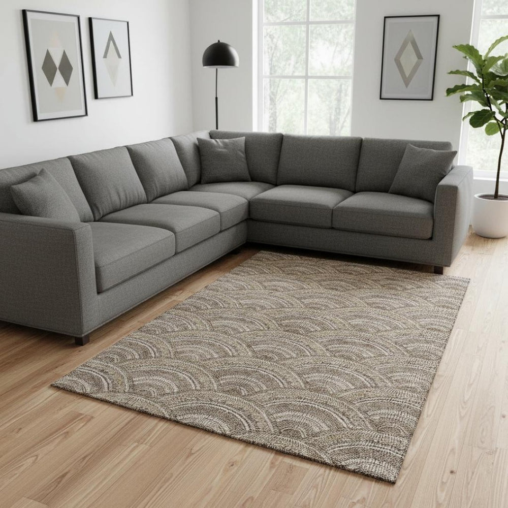 HomeRoots 8' X 10' Washable Geometric Area Rug in Brown, Beige & Taupe – UV Protected for High-Traffic Rooms 677679