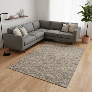 HomeRoots 9' X 12' Stylish Brown Beige Taupe Geometric Washable Area Rug with UV Protection for Homes 677680