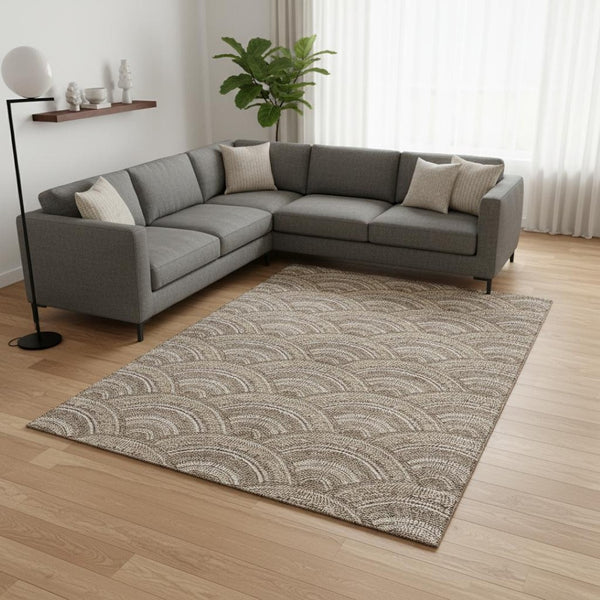 HomeRoots 10' X 14' Stylish Brown Beige Taupe Geometric Area Rug – Washable, Stain-Resistant & UV Protected! 677681