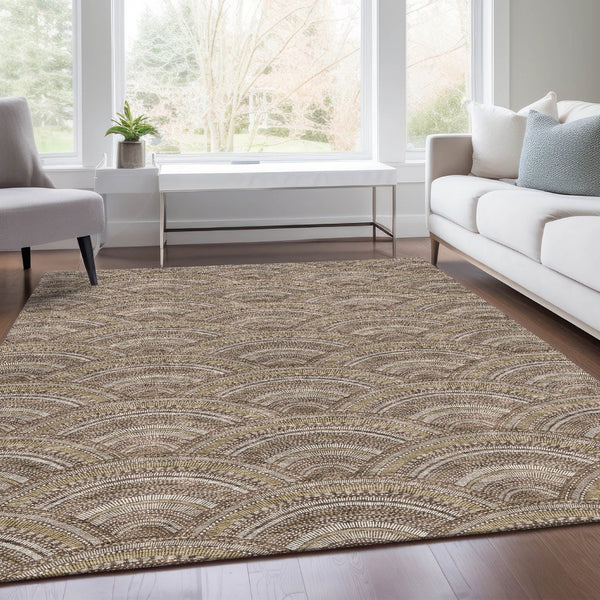 HomeRoots 10' X 14' Stylish Brown Beige Taupe Geometric Area Rug – Washable, Stain-Resistant & UV Protected! 677681