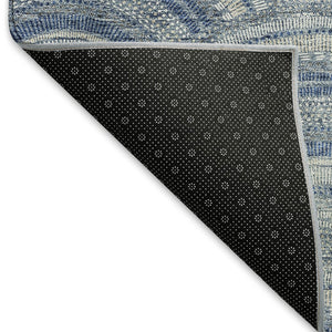 HomeRoots 5' X 8' Stylish Denim Blue and Ivory Geometric Area Rug with UV Protection, Easy-Care Design 677683