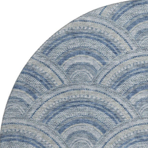 HomeRoots 8' Denim Blue, Ivory & Gray Geometric Round Rug - Washable, UV-Protected & Perfect for Any Space! 677684