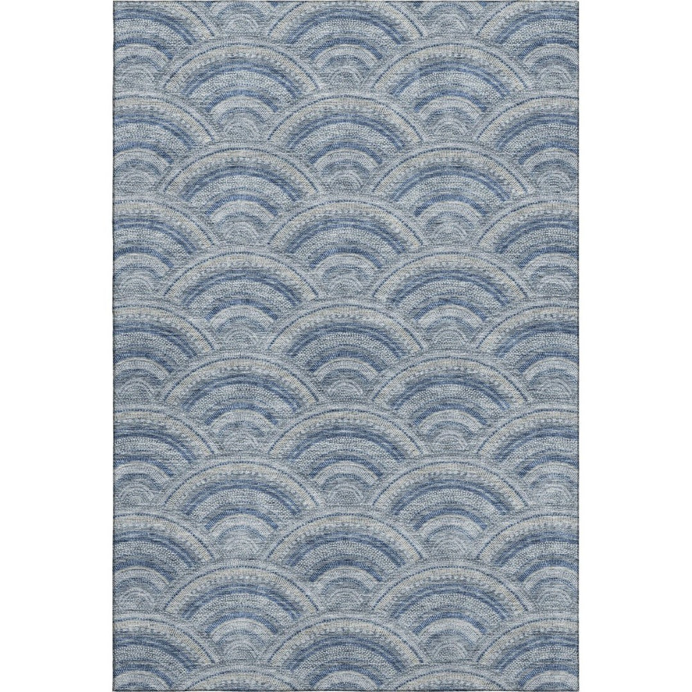 HomeRoots 8' X 10' Stylish Denim Blue and Ivory Geometric Washable Area Rug with UV Protection for Homes 677685