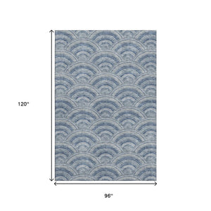 HomeRoots 8' X 10' Stylish Denim Blue and Ivory Geometric Washable Area Rug with UV Protection for Homes 677685