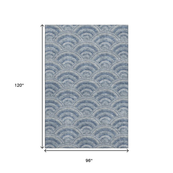 HomeRoots 8' X 10' Stylish Denim Blue and Ivory Geometric Washable Area Rug with UV Protection for Homes 677685