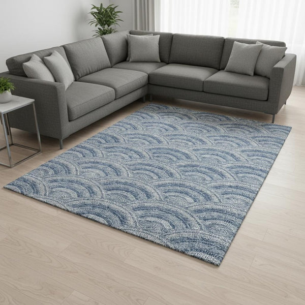 HomeRoots 8' X 10' Stylish Denim Blue and Ivory Geometric Washable Area Rug with UV Protection for Homes 677685