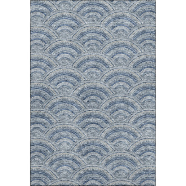 HomeRoots 9' X 12' Denim Blue Geometric Area Rug - Washable & UV-Protected, Stylish for Homes with Kids & Pets 677686