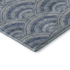 HomeRoots 9' X 12' Denim Blue Geometric Area Rug - Washable & UV-Protected, Stylish for Homes with Kids & Pets 677686