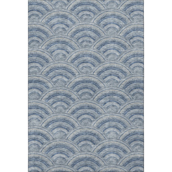 HomeRoots 9' X 12' Denim Blue Geometric Area Rug - Washable & UV-Protected, Stylish for Homes with Kids & Pets 677686
