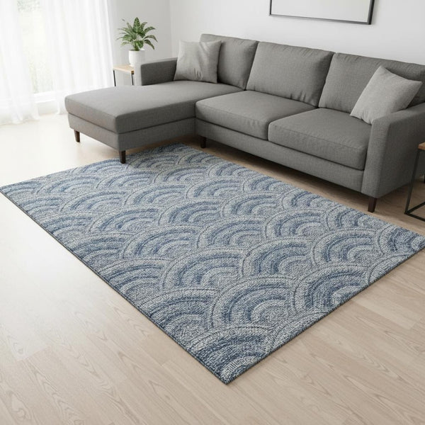HomeRoots 10' X 14' Durable Denim Blue, Ivory & Gray Geometric Area Rug - Stain-Resistant & UV Protected 677687