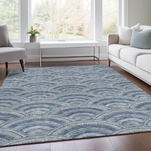 HomeRoots 10' X 14' Durable Denim Blue, Ivory & Gray Geometric Area Rug - Stain-Resistant & UV Protected 677687