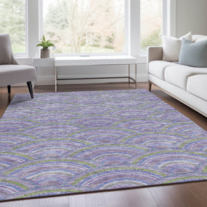 HomeRoots 5' X 8' Elegant Geometric Area Rug in Lavender & Olive Green - Washable, UV-Protected, Family-Friendly 677689