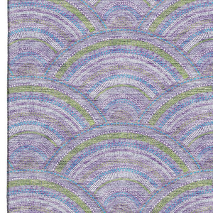 HomeRoots 5' X 8' Elegant Geometric Area Rug in Lavender & Olive Green - Washable, UV-Protected, Family-Friendly 677689