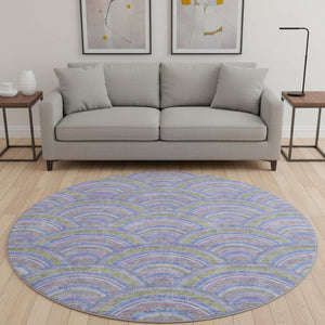HomeRoots 8' Stylish Geometric Round Rug in Lavender, Olive Green & Ivory - Washable, Durable, UV Protected! 677690