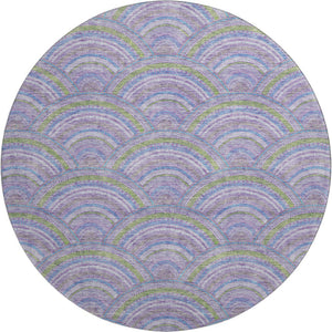 HomeRoots 8' Stylish Geometric Round Rug in Lavender, Olive Green & Ivory - Washable, Durable, UV Protected! 677690