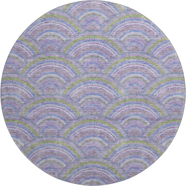 HomeRoots 8' Stylish Geometric Round Rug in Lavender, Olive Green & Ivory - Washable, Durable, UV Protected! 677690