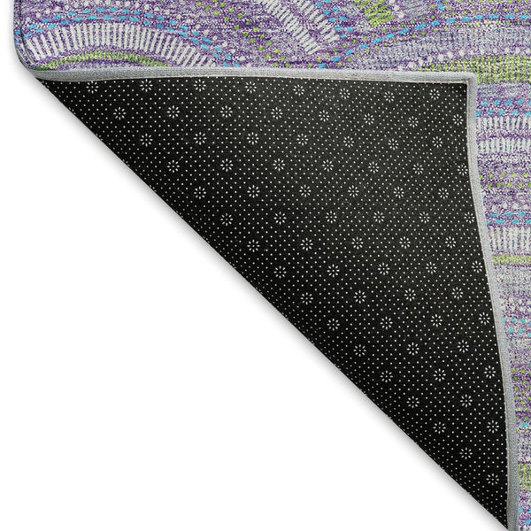 HomeRoots 8' Stylish Geometric Round Rug in Lavender, Olive Green & Ivory - Washable, Durable, UV Protected! 677690