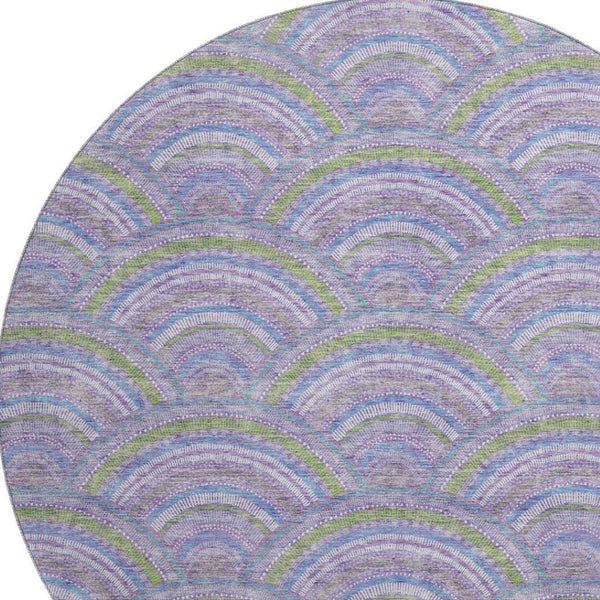 HomeRoots 8' Stylish Geometric Round Rug in Lavender, Olive Green & Ivory - Washable, Durable, UV Protected! 677690