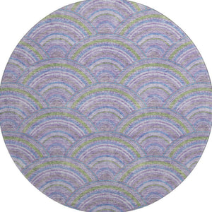 HomeRoots 8' Stylish Geometric Round Rug in Lavender, Olive Green & Ivory - Washable, Durable, UV Protected! 677690