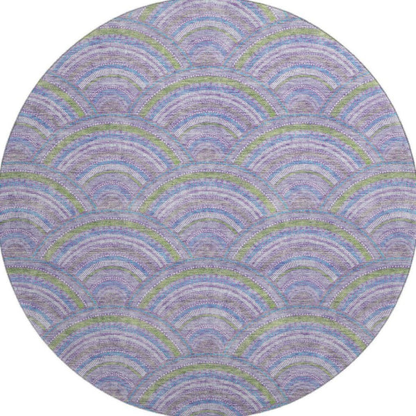 HomeRoots 8' Stylish Geometric Round Rug in Lavender, Olive Green & Ivory - Washable, Durable, UV Protected! 677690