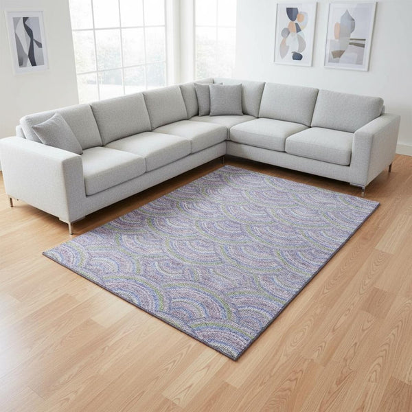HomeRoots 8' X 10' Stylish Lavender Olive Green Ivory Geometric Area Rug – Washable, UV Protected for Homes 677691