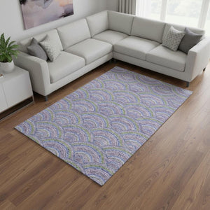 HomeRoots 9' X 12' Stylish Lavender Olive Green Ivory Geometric Washable Rug with UV Protection for Homes 677692