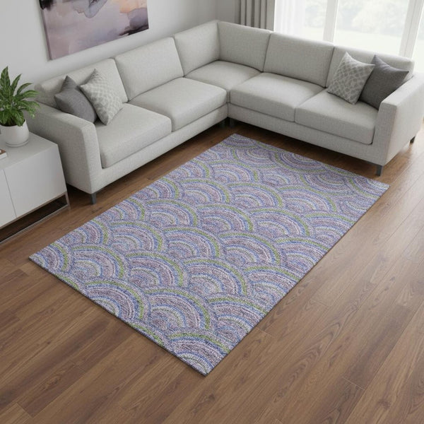 HomeRoots 9' X 12' Stylish Lavender Olive Green Ivory Geometric Washable Rug with UV Protection for Homes 677692