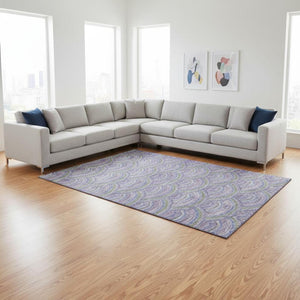 HomeRoots 10' X 14' Geometric Area Rug in Lavender, Olive Green & Ivory - Washable, UV Protected & Durable Design 677693
