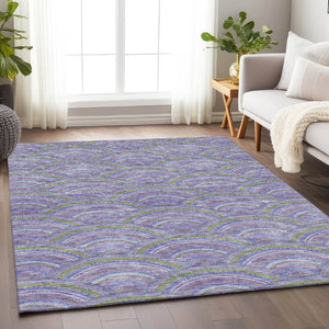 HomeRoots 10' X 14' Geometric Area Rug in Lavender, Olive Green & Ivory - Washable, UV Protected & Durable Design 677693