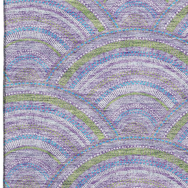 HomeRoots 10' X 14' Geometric Area Rug in Lavender, Olive Green & Ivory - Washable, UV Protected & Durable Design 677693