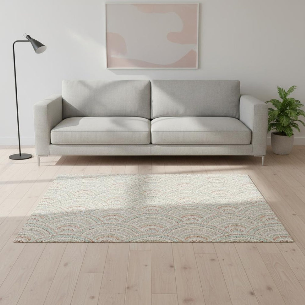 HomeRoots 5' X 8' Stylish Linen Peach and Ivory Geometric Area Rug – Durable, Washable, UV Protected Design! 677695