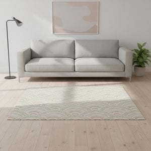 HomeRoots 5' X 8' Stylish Linen Peach and Ivory Geometric Area Rug – Durable, Washable, UV Protected Design! 677695