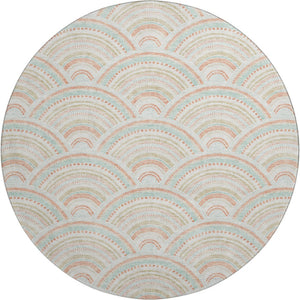 HomeRoots 8' Washable Round Rug in Linen Peach & Ivory Geometric Design - UV Protection & Stain Resistant! 677696