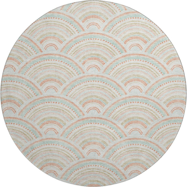 HomeRoots 8' Washable Round Rug in Linen Peach & Ivory Geometric Design - UV Protection & Stain Resistant! 677696
