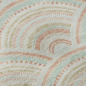 HomeRoots 8' Washable Round Rug in Linen Peach & Ivory Geometric Design - UV Protection & Stain Resistant! 677696