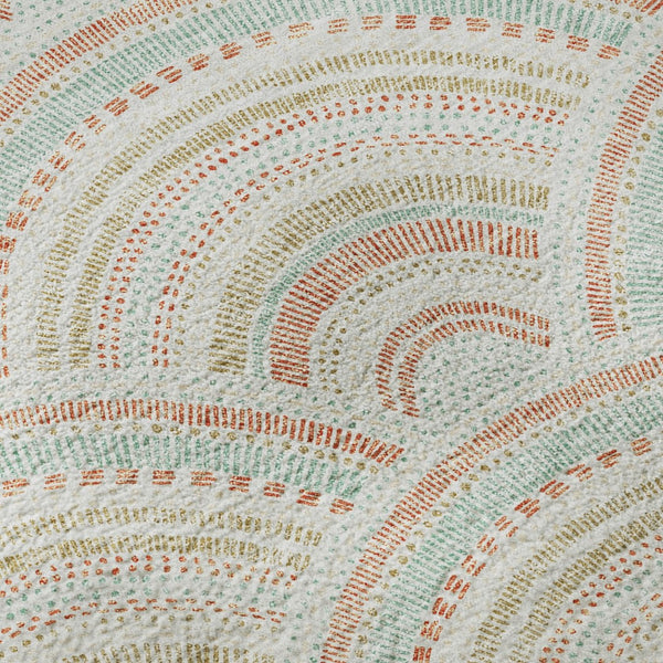 HomeRoots 8' Washable Round Rug in Linen Peach & Ivory Geometric Design - UV Protection & Stain Resistant! 677696
