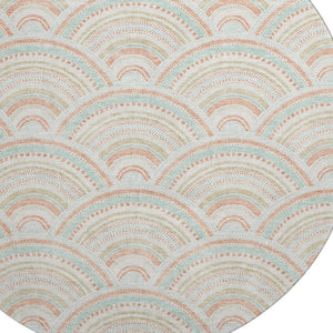 HomeRoots 8' Washable Round Rug in Linen Peach & Ivory Geometric Design - UV Protection & Stain Resistant! 677696