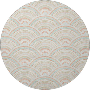 HomeRoots 8' Washable Round Rug in Linen Peach & Ivory Geometric Design - UV Protection & Stain Resistant! 677696