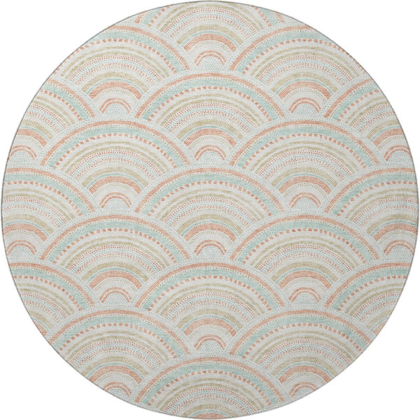 HomeRoots 8' Washable Round Rug in Linen Peach & Ivory Geometric Design - UV Protection & Stain Resistant! 677696