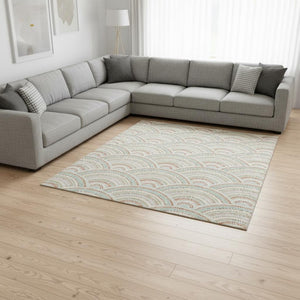 HomeRoots 8' X 10' Linen Peach & Ivory Geometric Area Rug - Washable, UV-Protected, Durable & Stylish Decor 677697