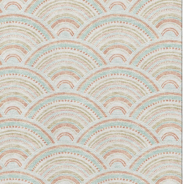 HomeRoots 8' X 10' Linen Peach & Ivory Geometric Area Rug - Washable, UV-Protected, Durable & Stylish Decor 677697